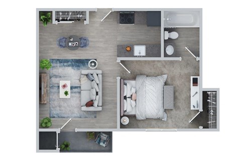 Floor plan for 1 bed, 1 bath, 546 sqft